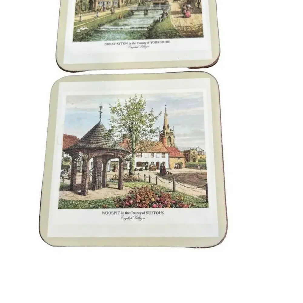 Pimpernel English Villages 4.25x4.25 Coasters Cork Bottom With Box